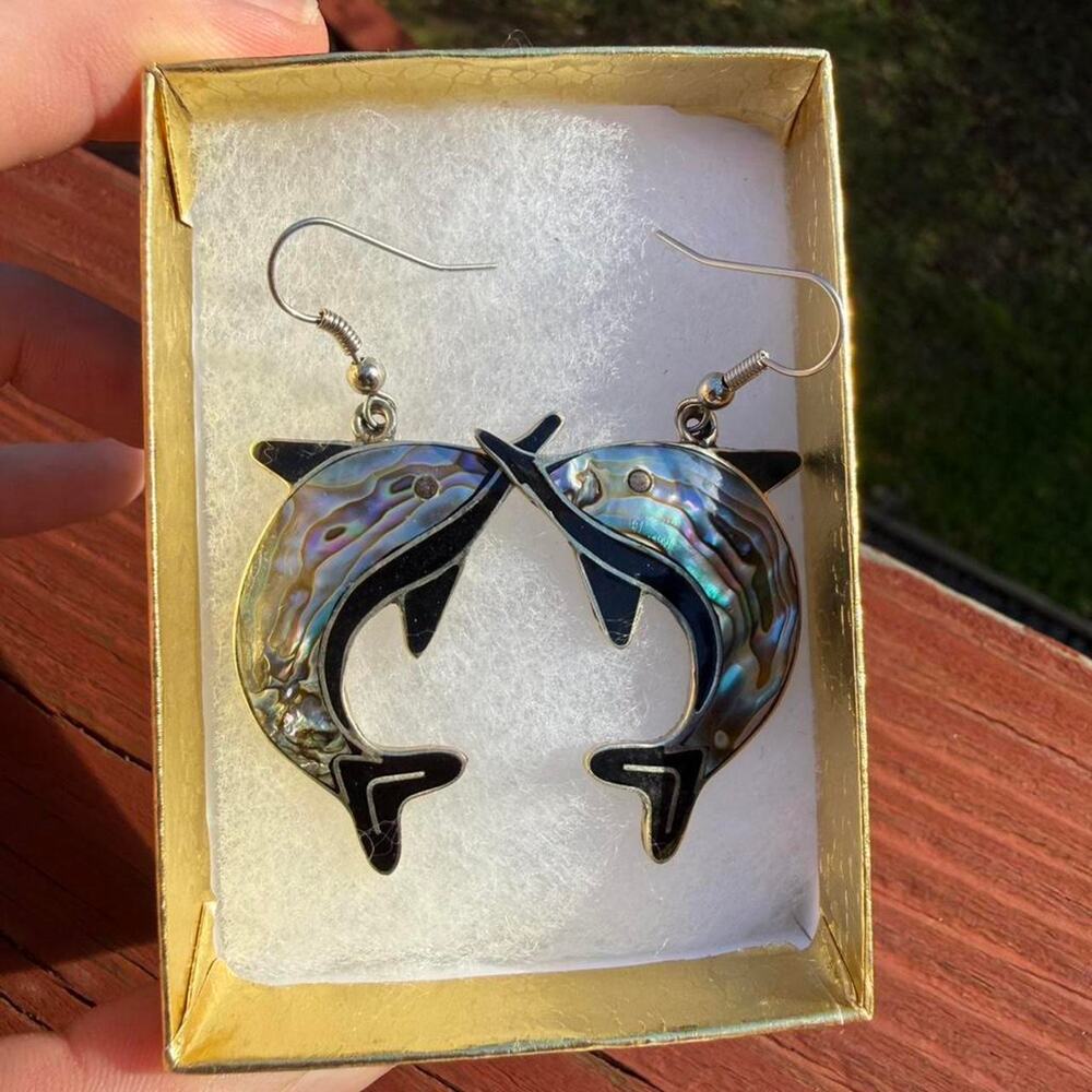 Vintage black and silver abalone